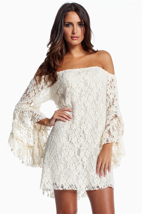 Cream Lace Off-The-Shoulder Mini Dress